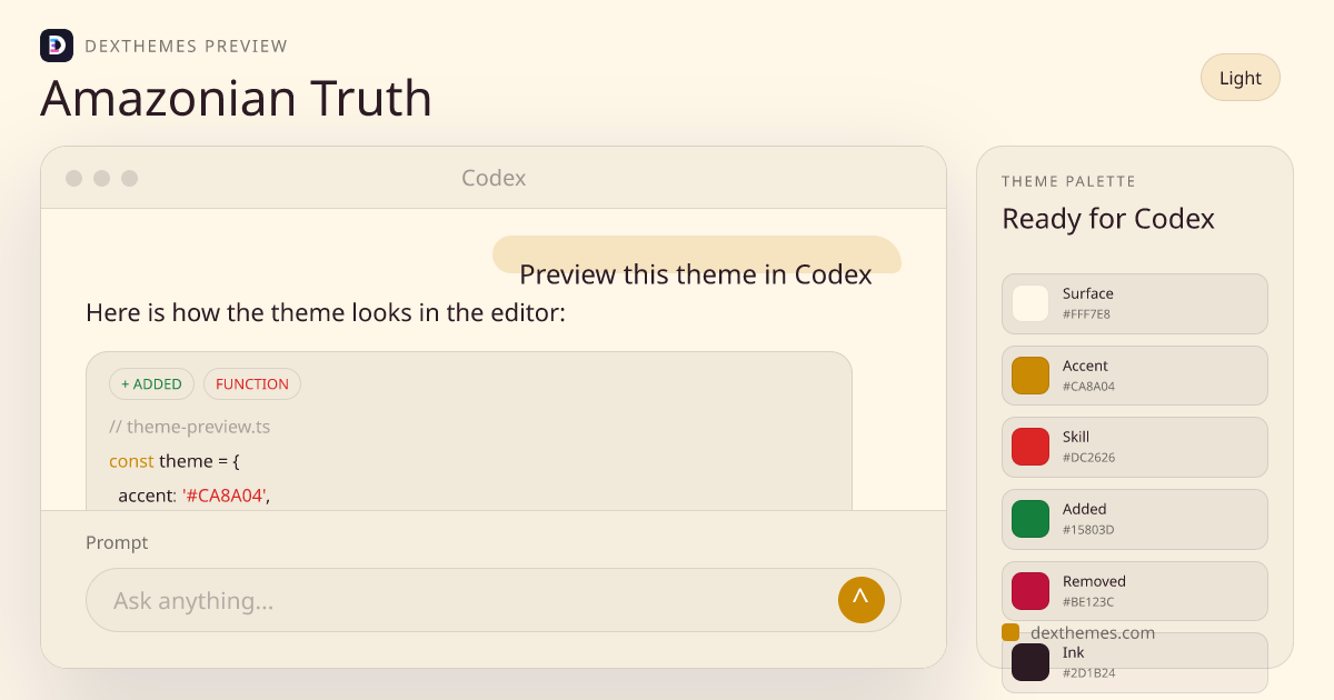 Amazonian Truth light theme rendered in a Codex-style workspace