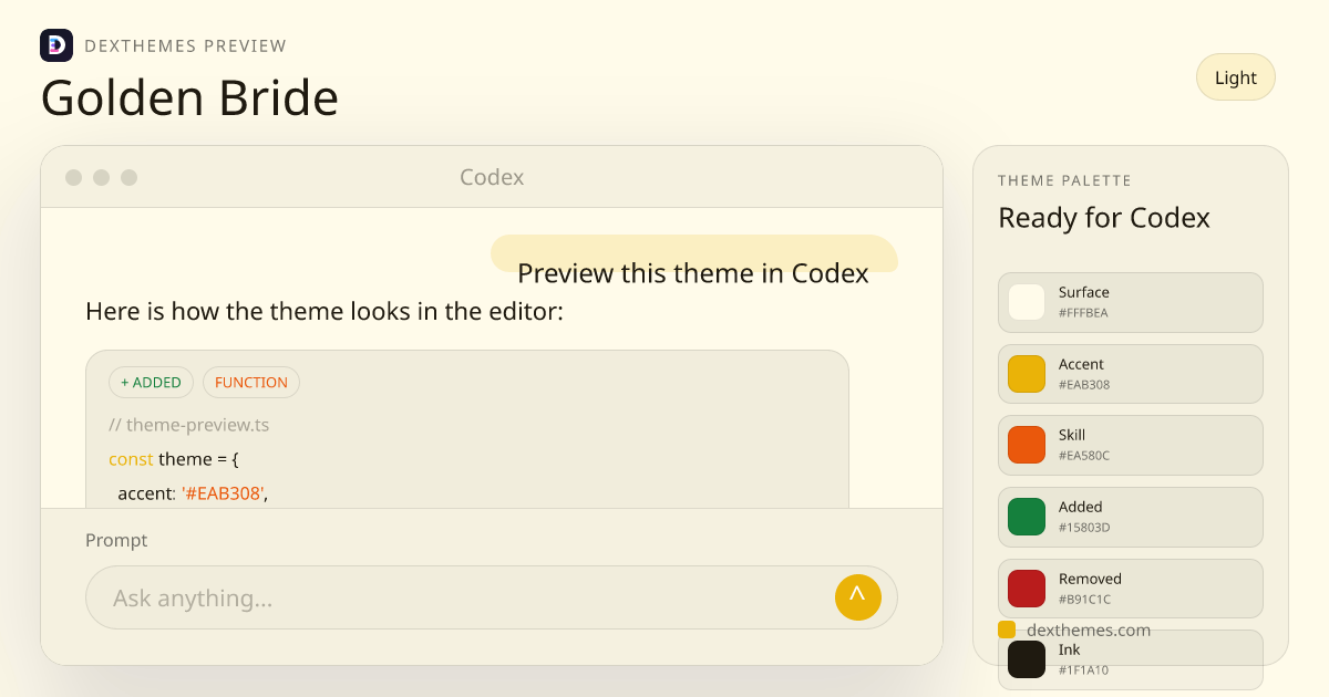 Golden Bride light theme rendered in a Codex-style workspace