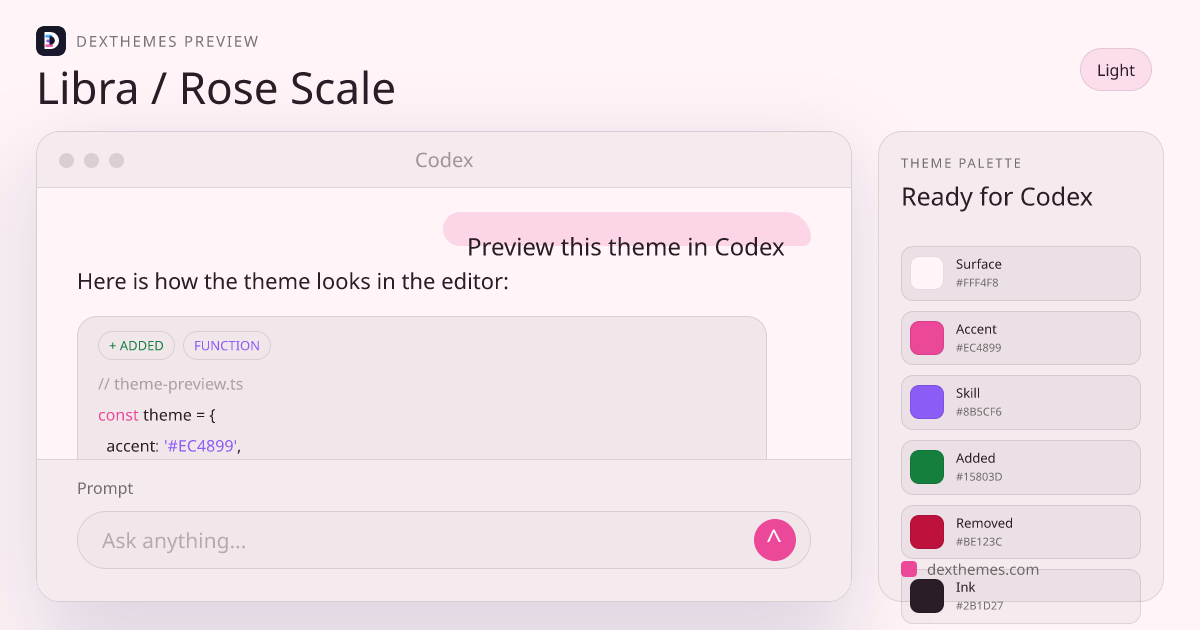 Libra / Rose Scale light theme rendered in a Codex-style workspace